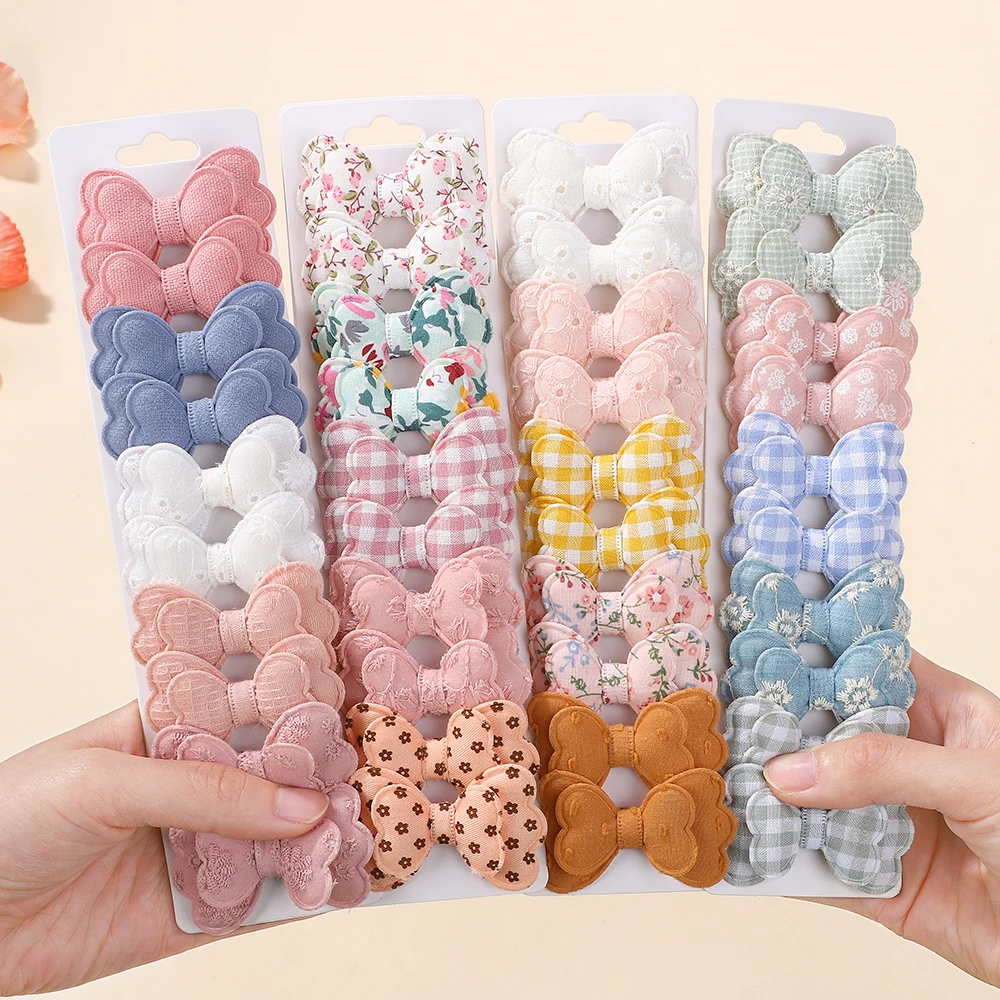 

RAINBOW BOWS 10Pcs/lot Candy Colorful Double-Layer Safety Cotton Printed Hair Clip Cute Bangs Hair Accessories Girls Kids Gift