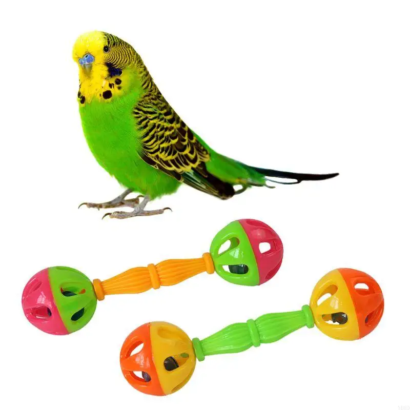 Y08d 2 pcs juguetes para loros mascota bola colorida interactiva con campanas para aves medianas