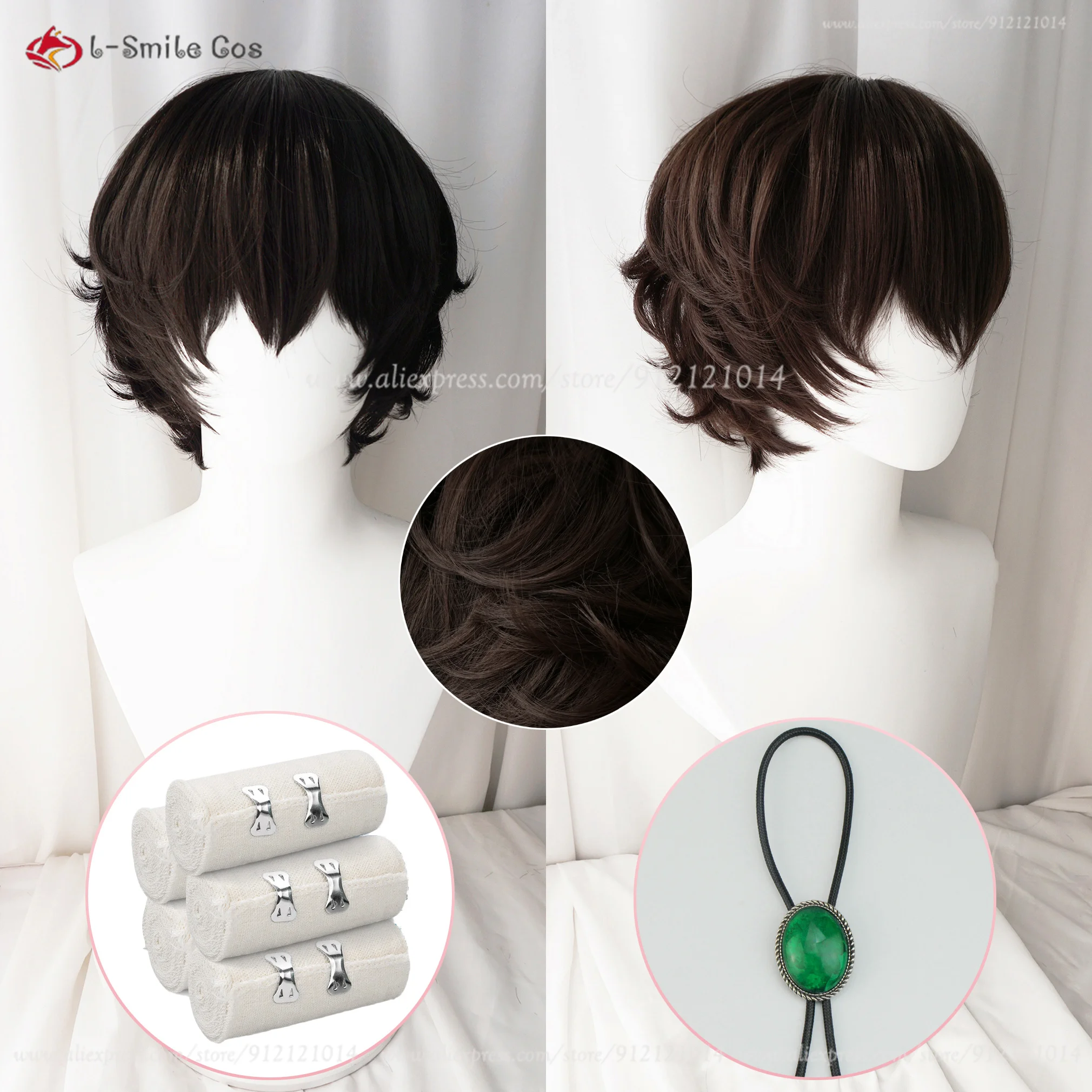 Dazai Osamu Anime Cosplay Perruques Synthétiques, Cheveux Courts, Marron, Noir, Degré de Chaleur, Halloween Party, Accessoires, Bonnet