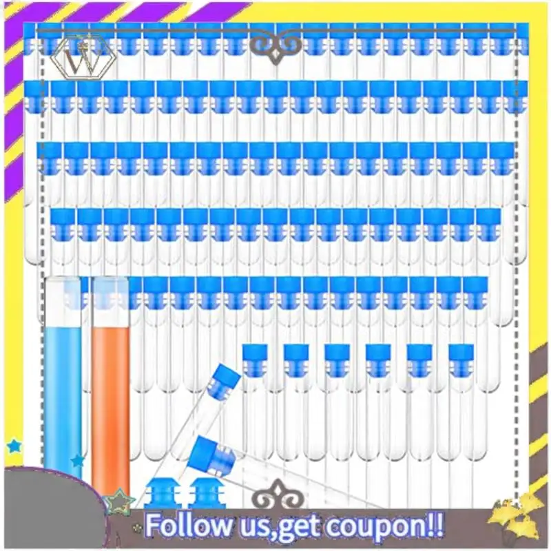 

New 100 Pcs Test Tubes Plastic Accessories With Capsvials For Science Experiments Bead
