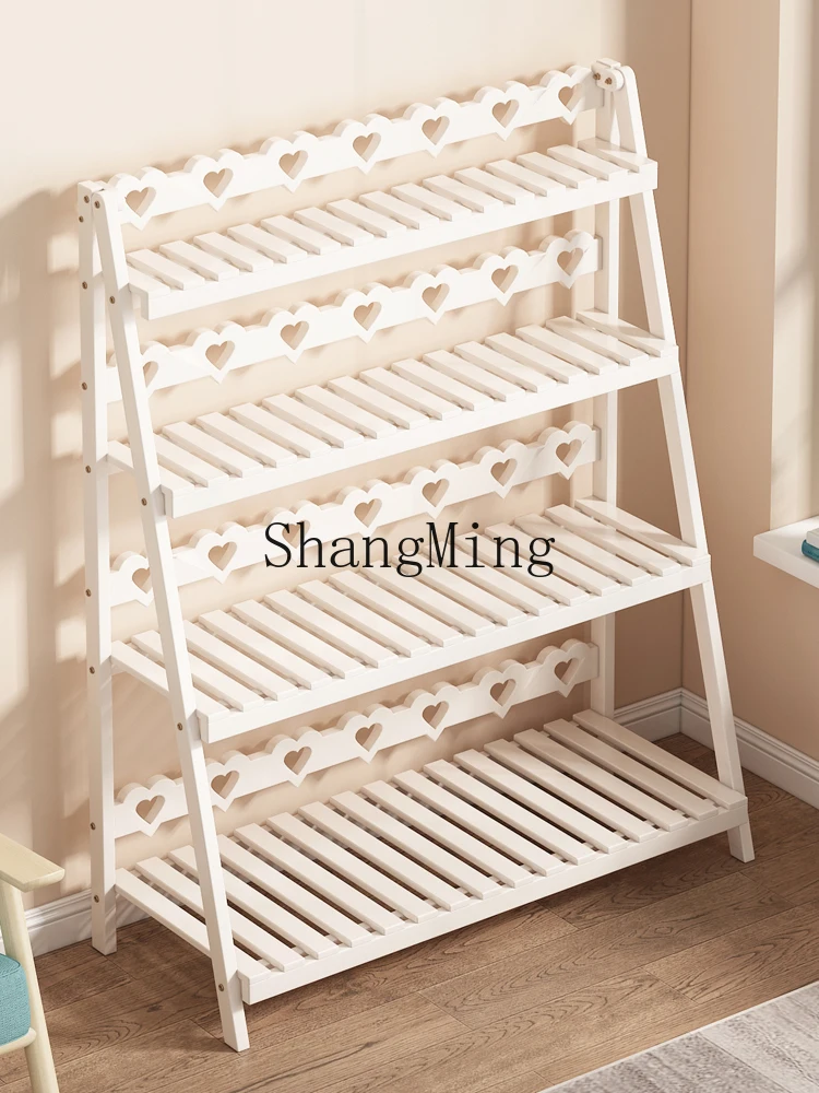 HJ solid wood storage flower stand balcony succulent foldable multi-layer living room home floor hanging frame