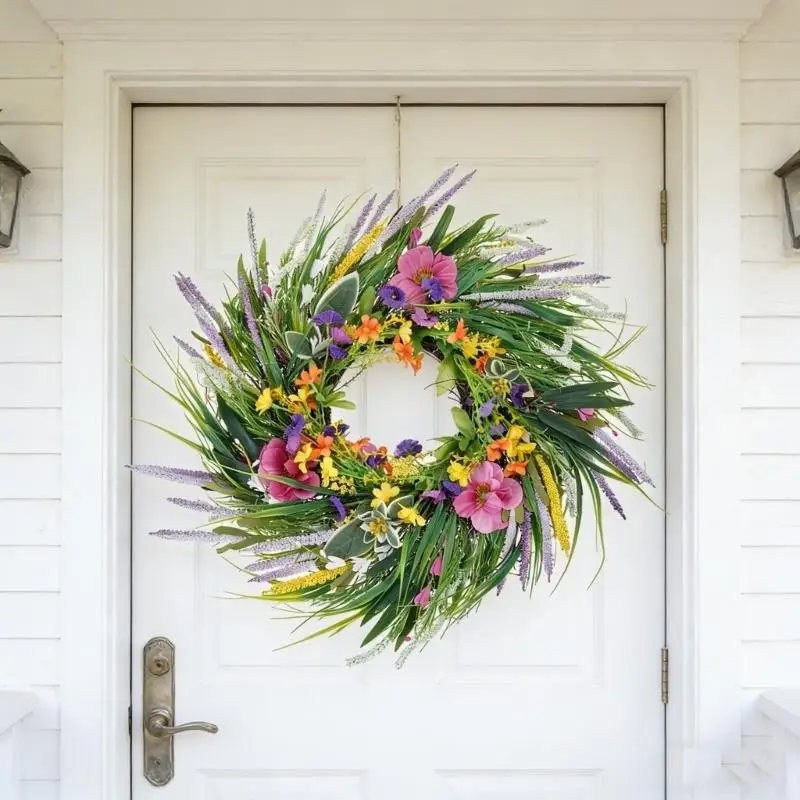 

652F венок из искусственных цветов 22 дюйма весенний венок для передней двери, стены, свадьбы, вечеринки, украшения дома, венок