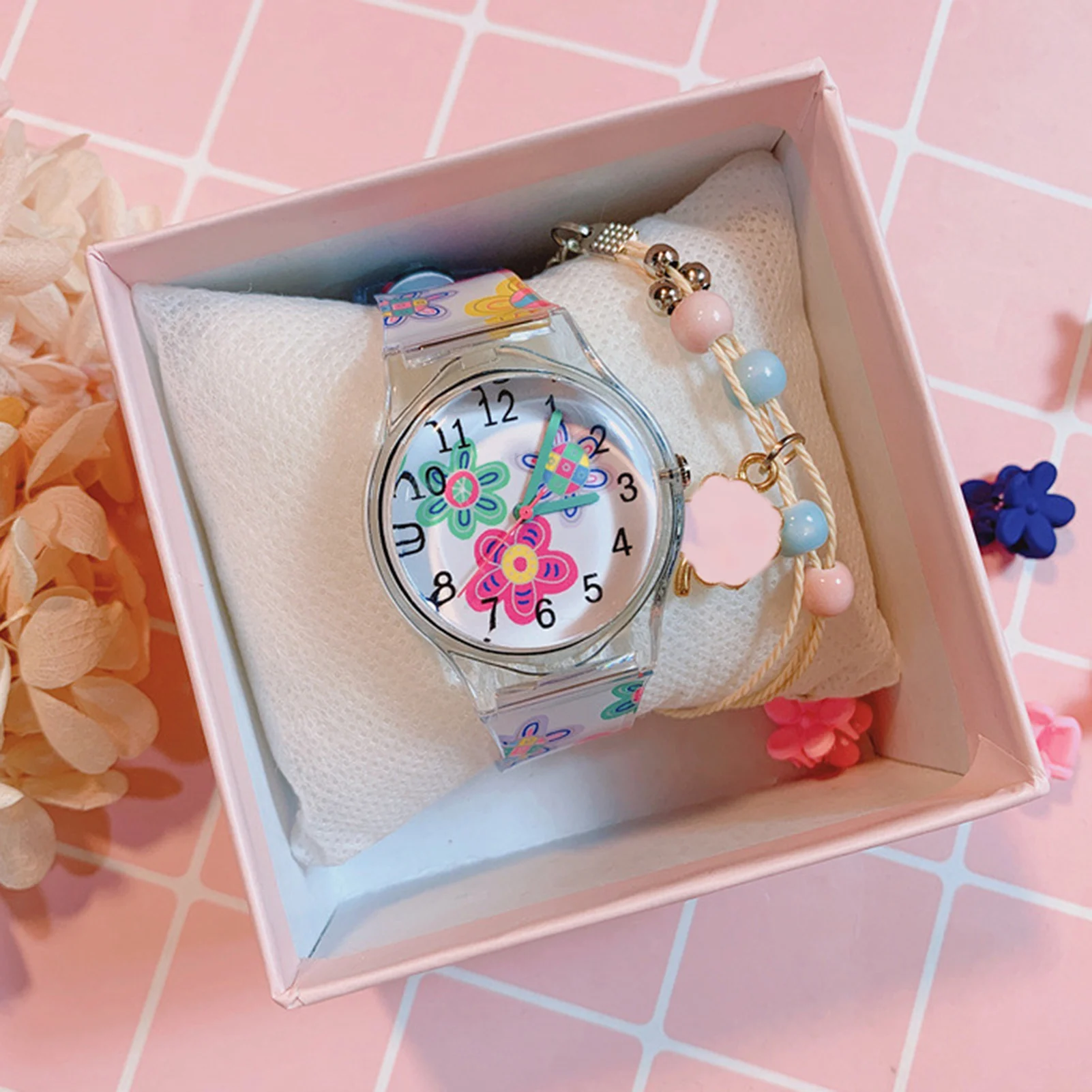 Kids Quartz Watch Flowers Design Analog Quartz Time Teacher Wrist Watch for Kids Toddle Teen Infants Students