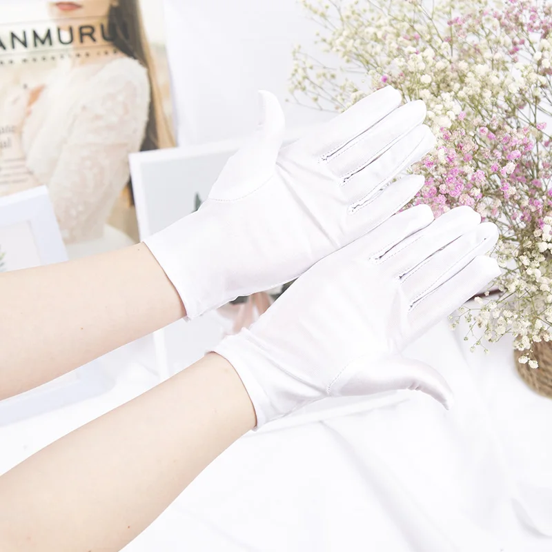 Spring Summer Thin Breathable Sunscreen Gloves Women Sun-shading Stretch Driving Jewelry Ceremony Work Full Finger Short Gloves
