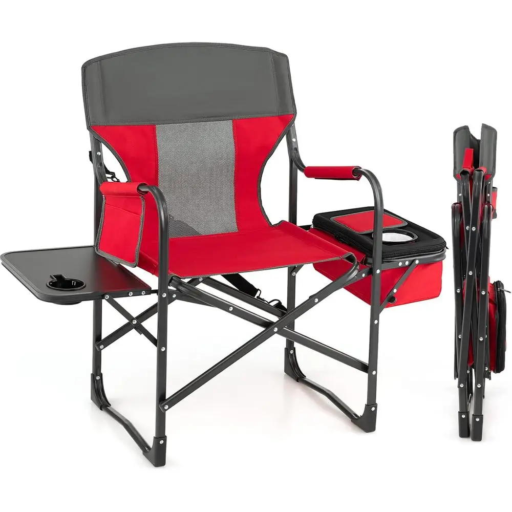 

Portable Folding Chair with Side Table, Storage Pocket, Cooler Bag, Shoulder Strap, and 400 lbs Capacity for Outdoor Activities