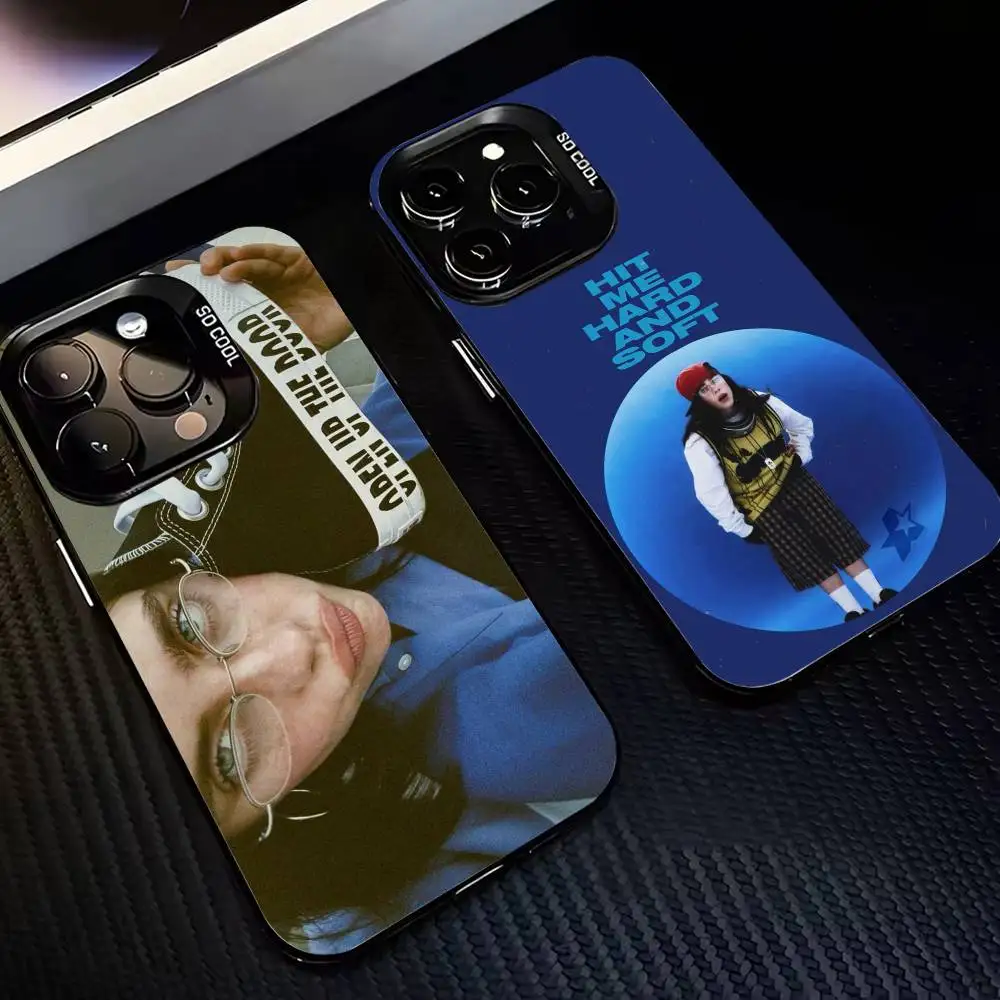 

SINGER B-Billie E-Eilish Blue Vibe Phone Case For iPhone16 15 14 13 12 Pro Max Grey Black Matte Laser Metallic Aurora Funda