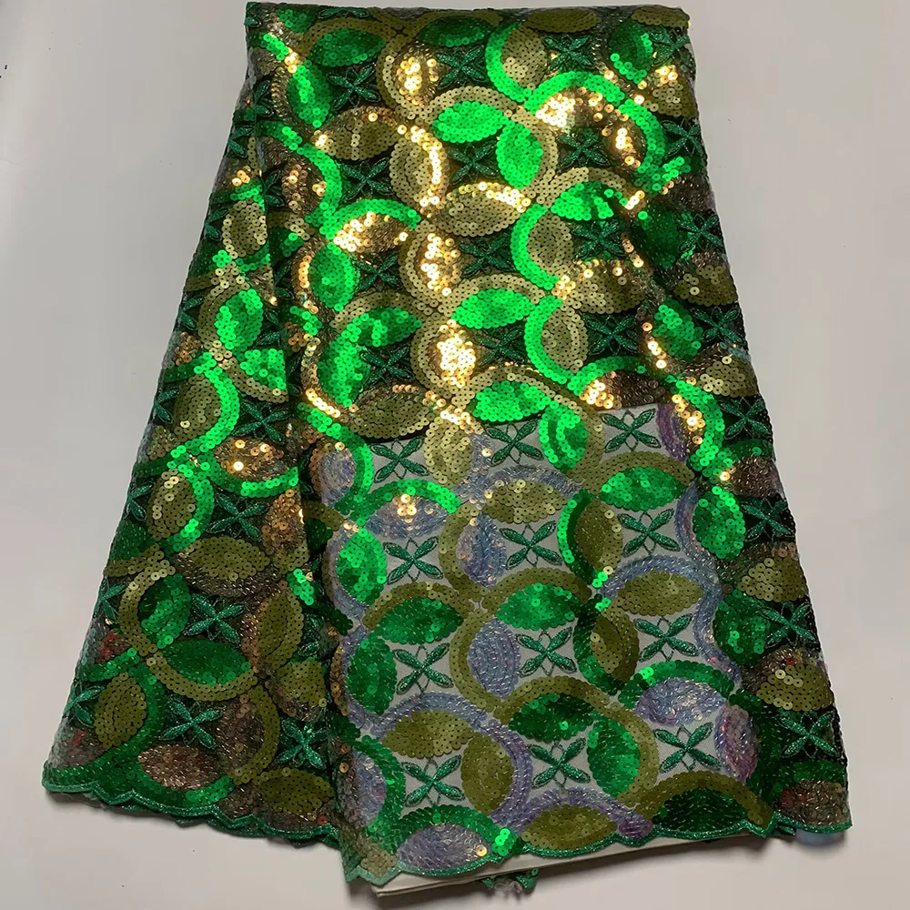 African Fench Mesh Premium Net Lace Material 100% Polyester Embroidered Sequins Trim Elastic Nigerian Bridal Gele Fabric OR46169
