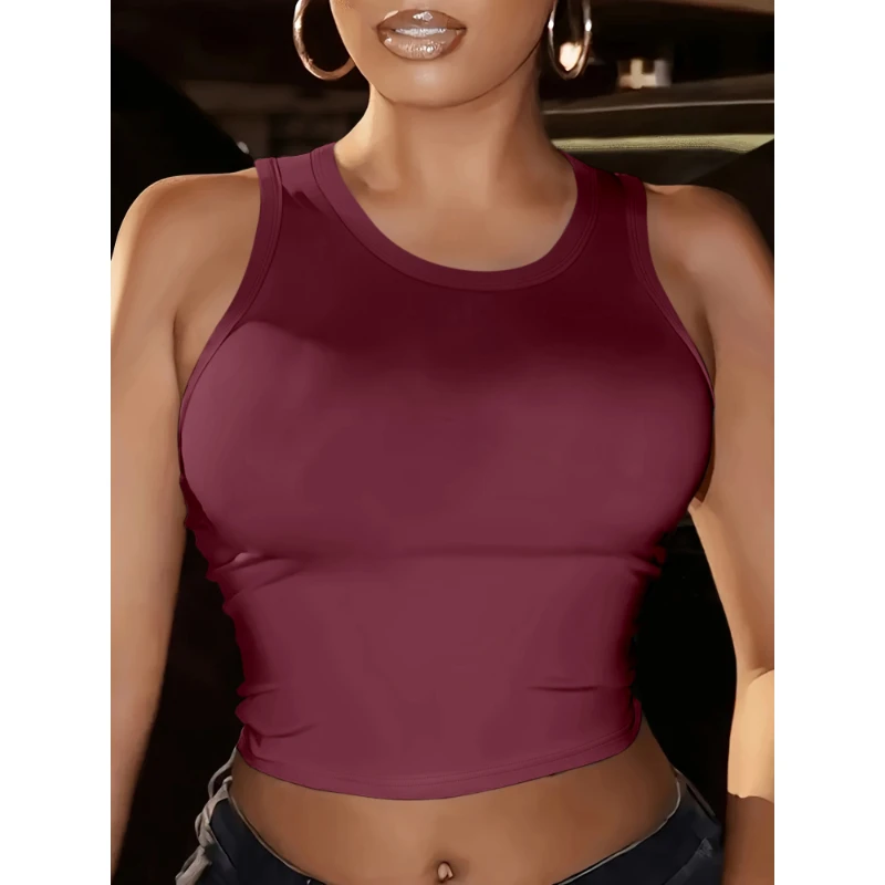 Top da donna Gilet senza maniche in tessuto filettato alla moda leggero da ufficio Top corti in tinta unita eleganti e competenti