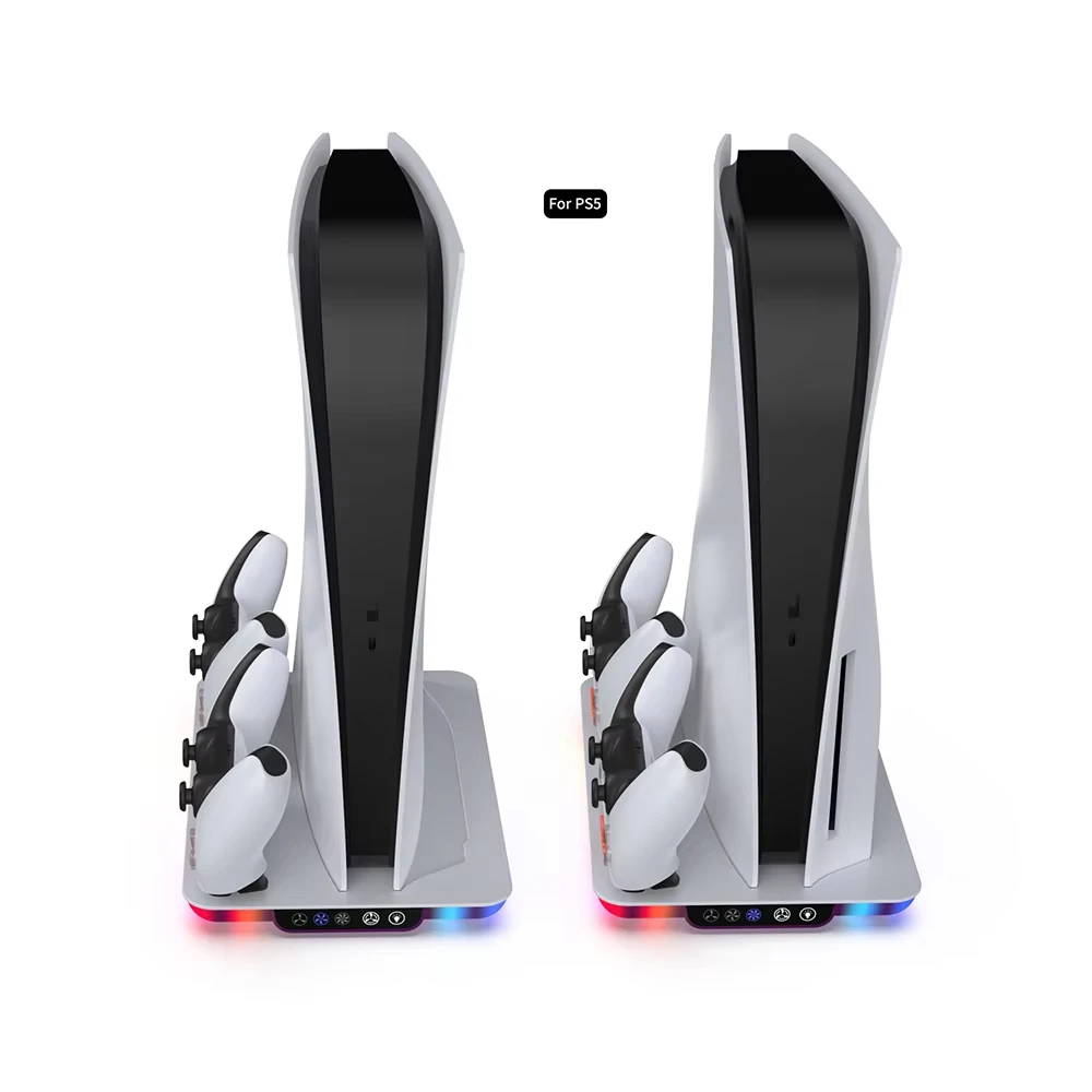 

Charging Base With Cooling Fan For Playstation5 Host Holder PS5 Gaming Slim Accessories Support Vertical RGB Controller Stand