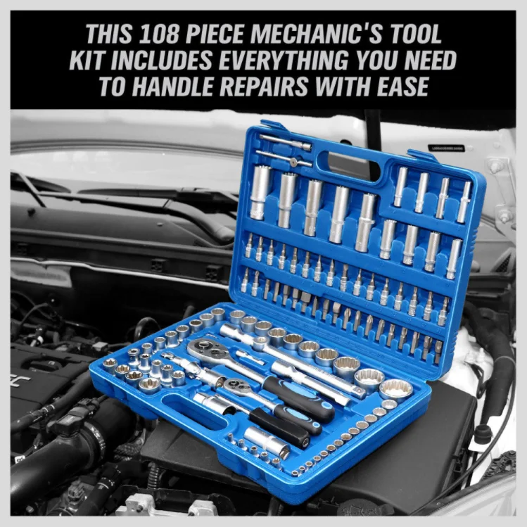 Professional Durable 108 Pcs Tools Carbon Steel Socket Wrench Tool Set Box for Auto Repair