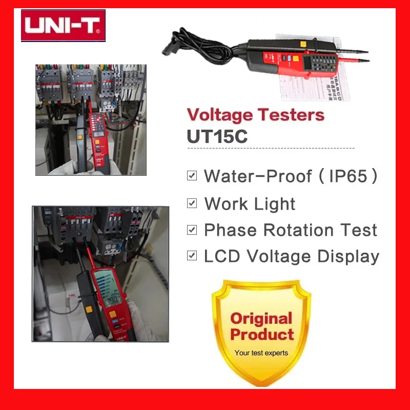 

UNI-T Voltage Testers Phase Sequence Continuity Voltage Detector LCD Display Auto Range IP65 Waterproof Meter UT18C UT18D UT15C