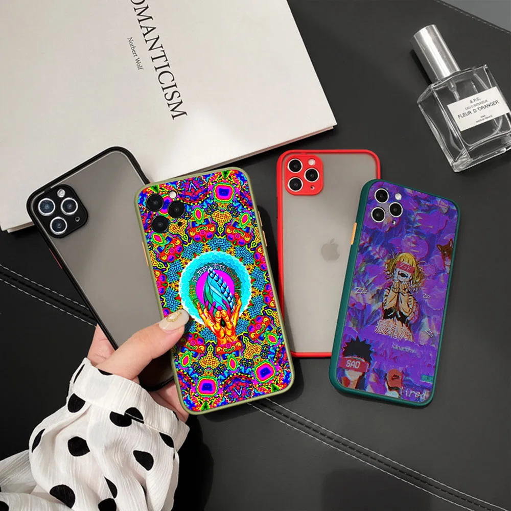 Phone Case For iphone 16 15 14 Pro Max 7 8 Plus 11 12 13 Mini XR XSMax Abstact Trippy Psychedelic Art Matte Translucent Cover