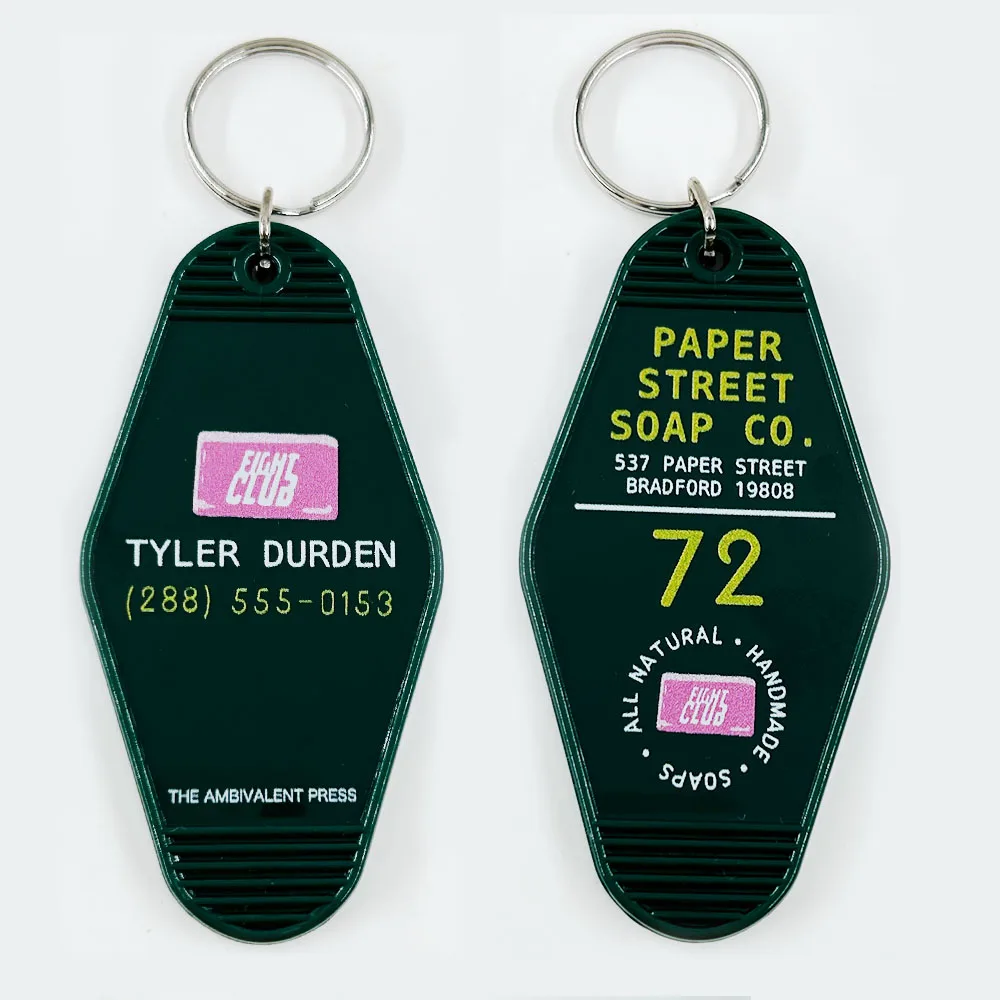 Tyler Durden Fight Club Keychain Suspense Thriller Movie Peripheral Keyring Retro Hotel Key Card Creative Pendant