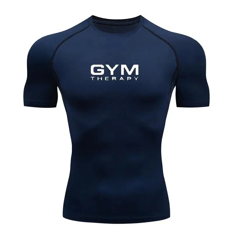 2026 Herren Atmungsaktives Kompressions-Gym-Shirt THERAPY Schnelltrocknendes Sportoberteil für Bodybuilding Training Laufen Fitness