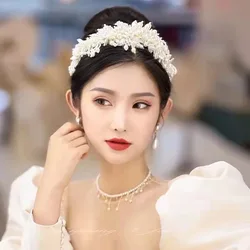 Pearl Handmade Hairband Veil Cloth Headband For Women Prom Party Bridal Wedding Hair Accessories Jewelry Band Headband Tiara