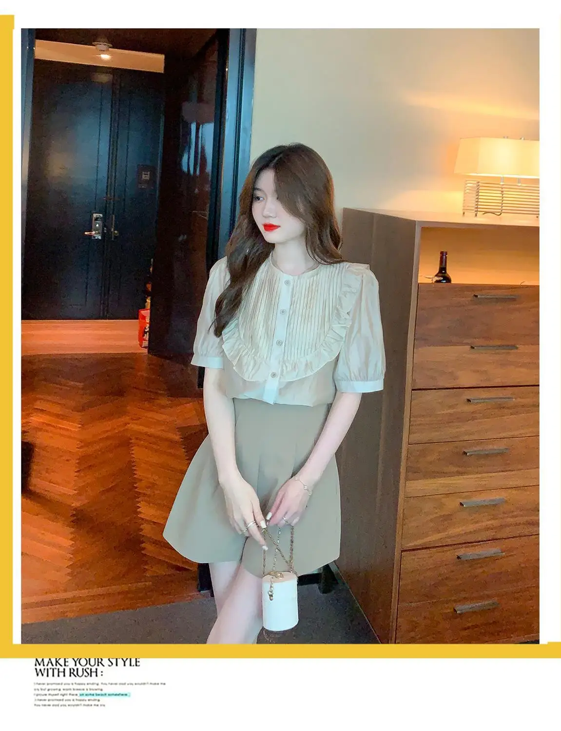 Letnia bluzka z szyfonu z falbankami Damska nowa moda Elegancka modna bluzka z krótkim rękawem