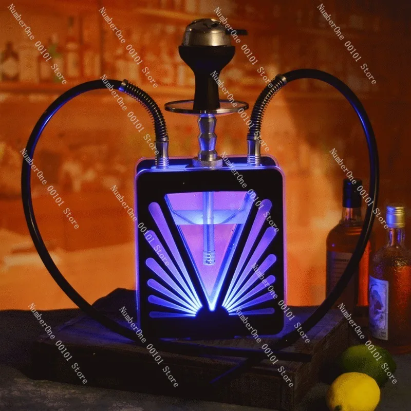 Arabian Style Double Tube Hookah with LED Light, Decorative Water Pipe for Bar Lounge, Cross Border Supply