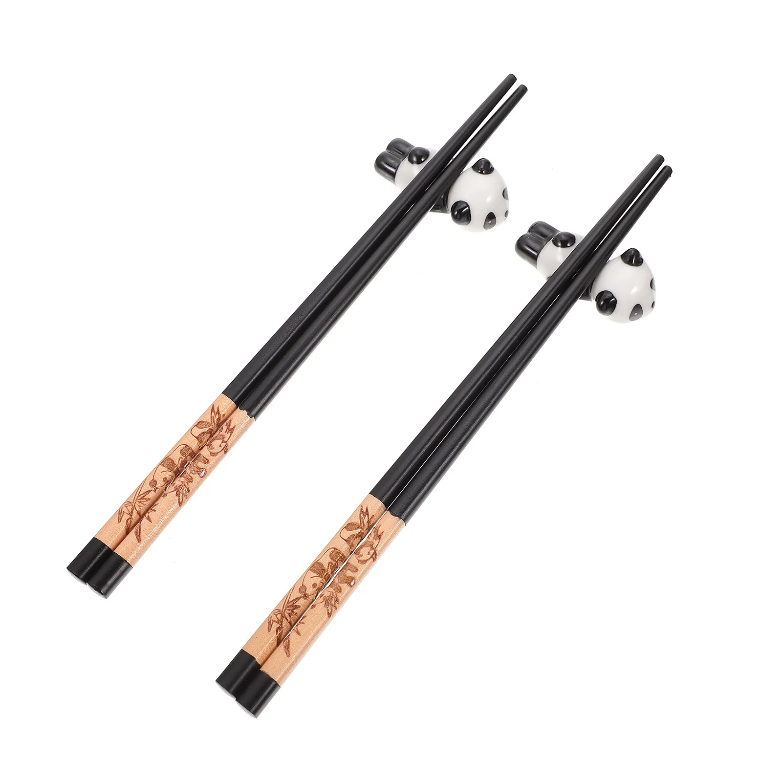 

Panda Wooden Chopsticks Ceramic Rest Set Creative Useful for Home Dining Tableware Hot Pot Cooking Reusable Non-Slip