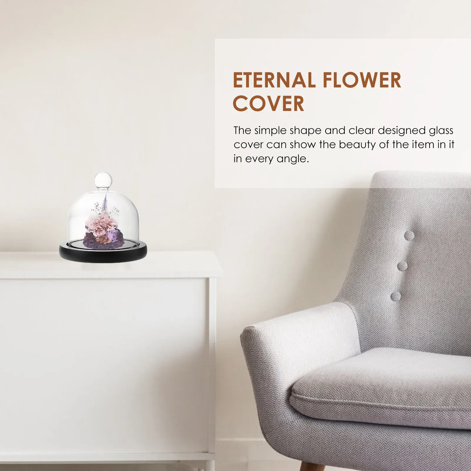 

Прозрачный стеклянный купол-витрина для элегантных стабилизированных цветов и микроландшафтов, для дома и магазина