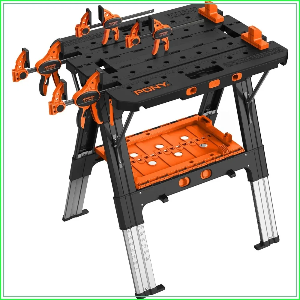 Pony Portable Folding Work Table Workbench & Sawhorse for Woodworking Garage DIY