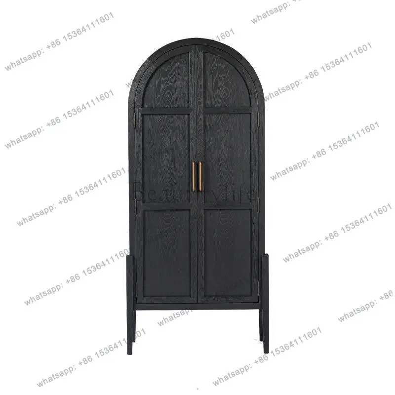 American rural retro bookcase, living room partition, French black premium dining side cabinet