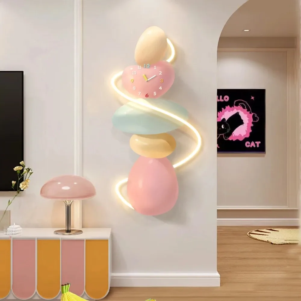 Dopamine living room decoration painting cream style background wall creative wall lamp painting lobby clock mural lamp