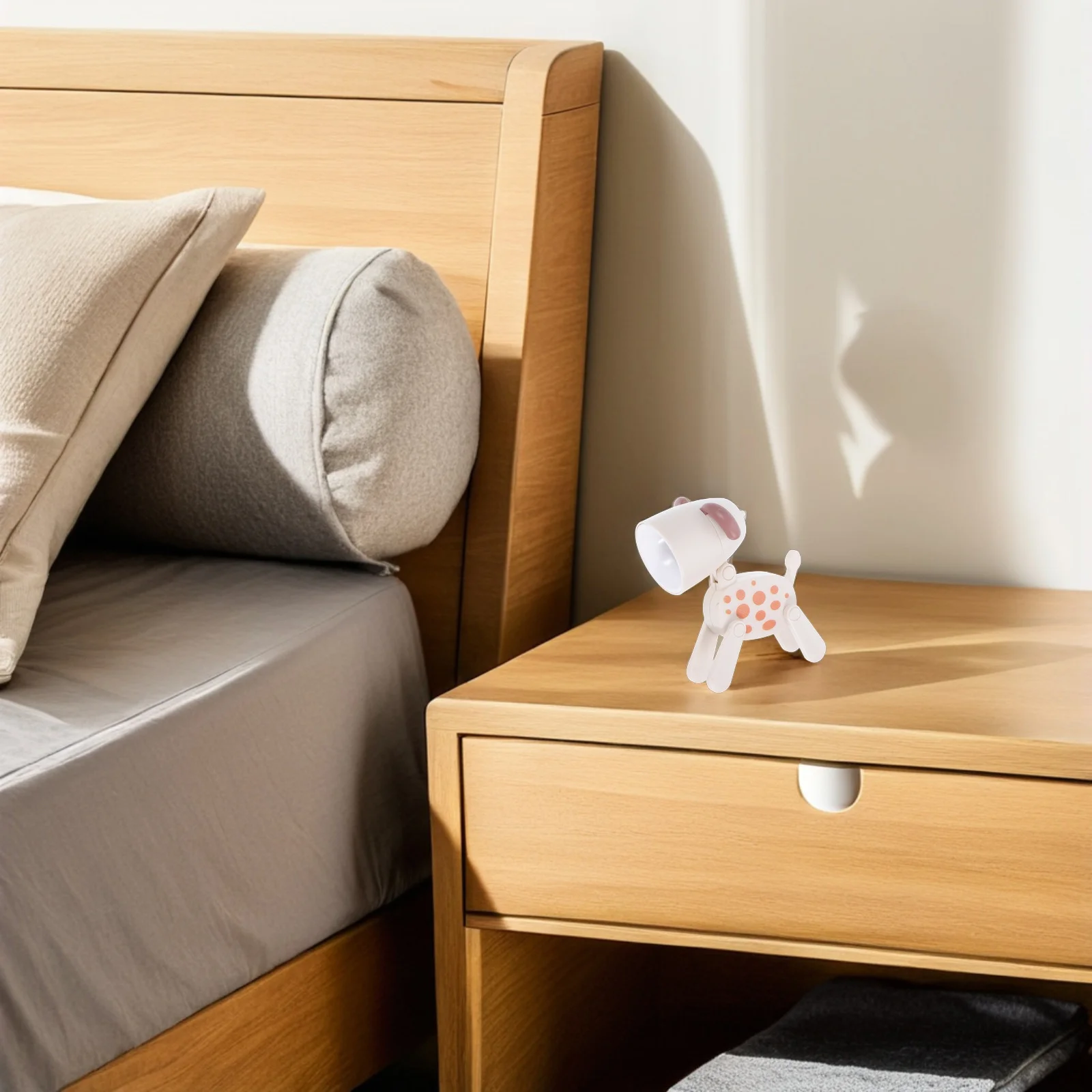 Mini luz nocturna Led en forma de perro, escritorio plegable para dormitorio, habitación de guardería, lámpara de mesa de animales Beige, lámpara Led de dibujos animados para