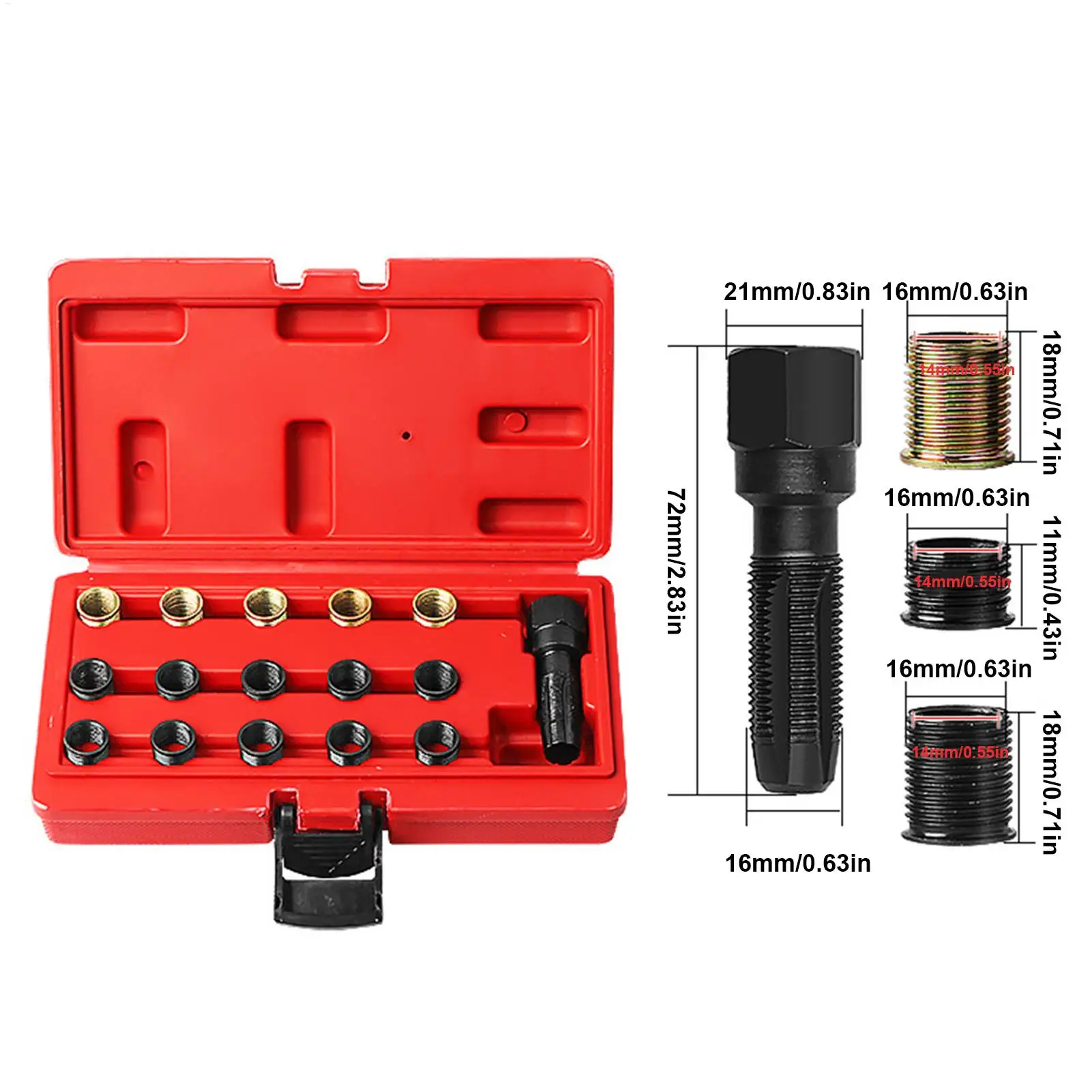 المكونات Helicoil عدة 16 قطعة المقبس Helicoil طقم أدوات إصلاح مع حقيبة محمولة لشاحنة سيارة Suv Rv سيدان محركات السيارات