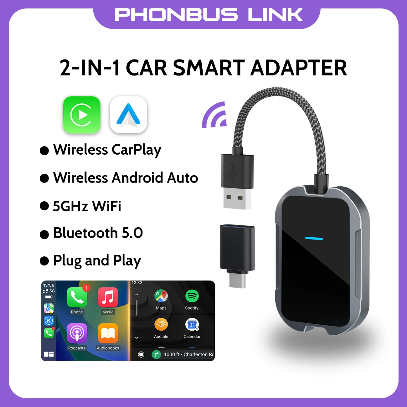 Phoebus Carplay Voiture Sans Fil Inalámbrico Android Auto Carplay Wireless Dongle For Universal Toyota Volvo Kia Car