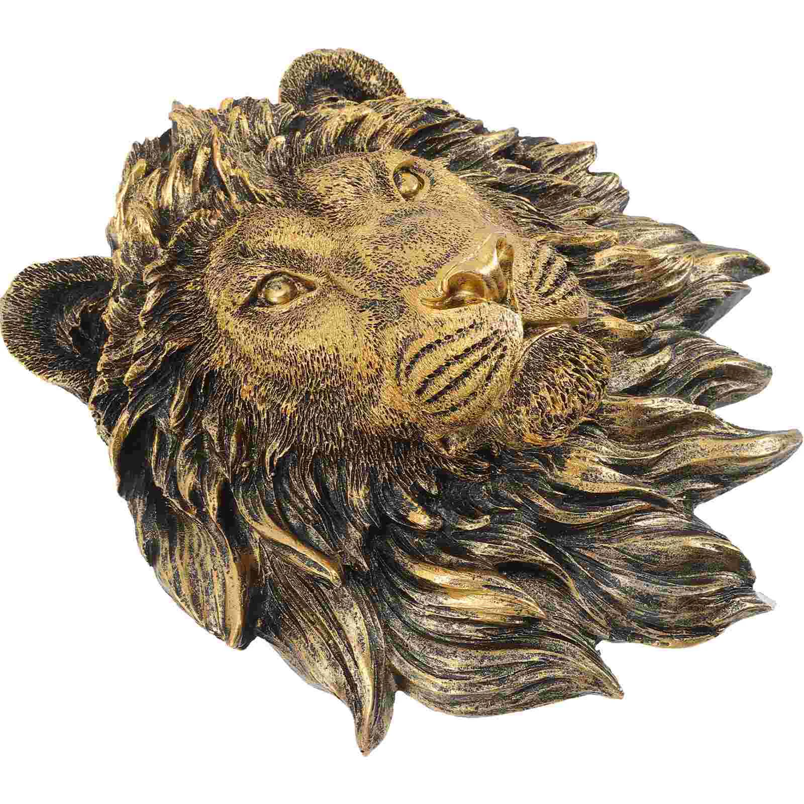 

Lions Hanging Bust Plaques Imitation Copper Lion's Head Animal Wall Decor Statue Resin Scene Pendants