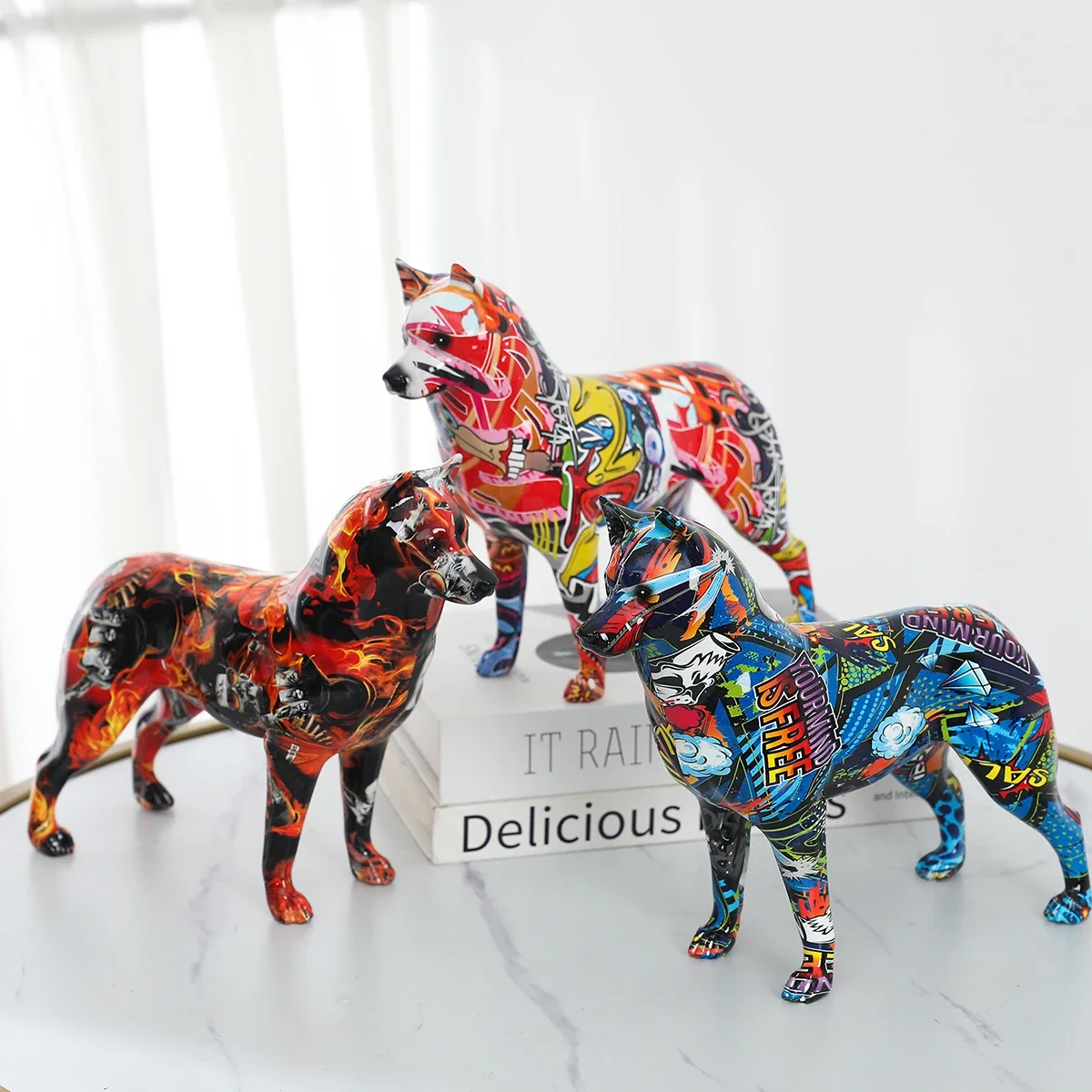 New Art Creative and Colorful Husky Resin Handmade Crafts Decorations, Home Living Room Foyer Decorations Dog statue Gifts