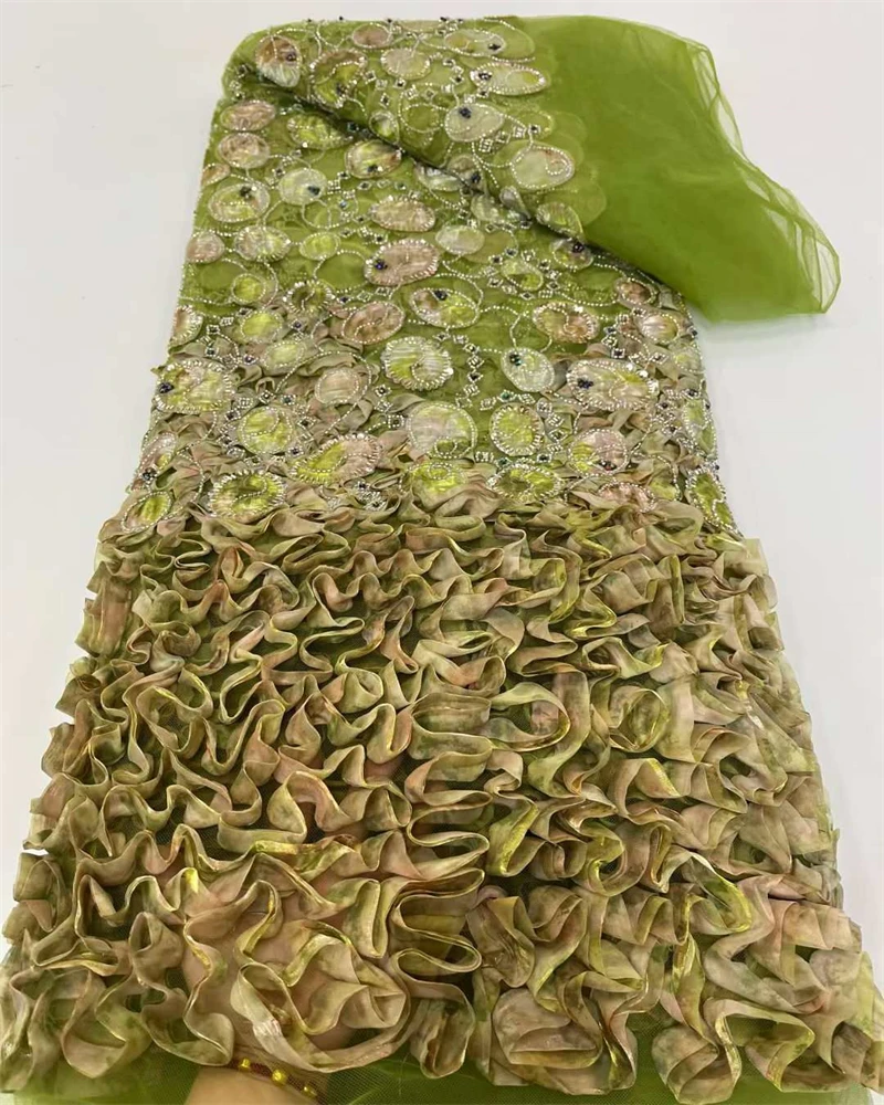 Afrikanischer handgefertigter Perlen-Tüll-Spitzenstoff mit Pailletten und Perlen für Brautparty-Kleider im französischen Stil, Netzperlen-Spitze, Ma
