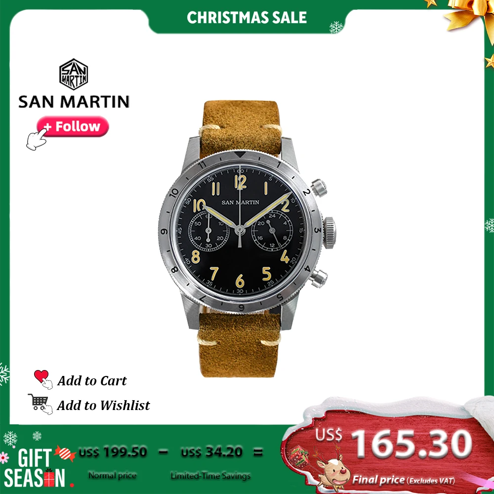 San Martin 39,5 мм винтажные мужские часы в стиле милитари VK64