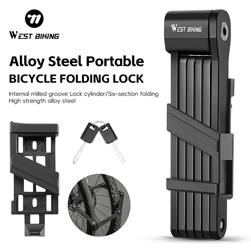 WEST BIKING Cycling Portable Folding Lock MTB Road Bike Anti-Thief Rust-proof Alloy Steel Lock Scooter E-Bike Accessories