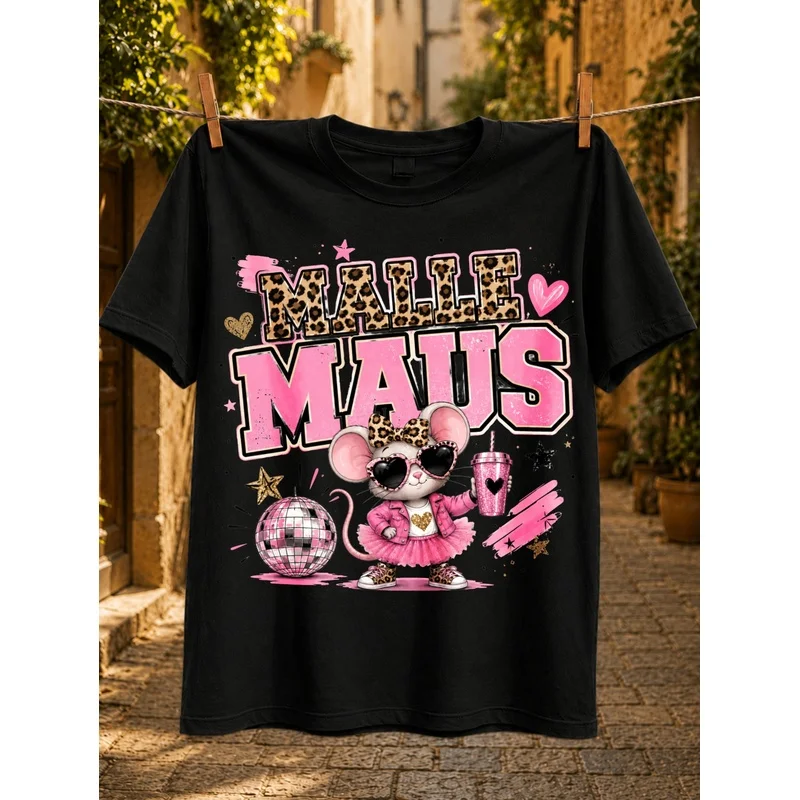 Malle Maus Mallorca Party Girl Disco Mouse Back Print Black T-Shirt