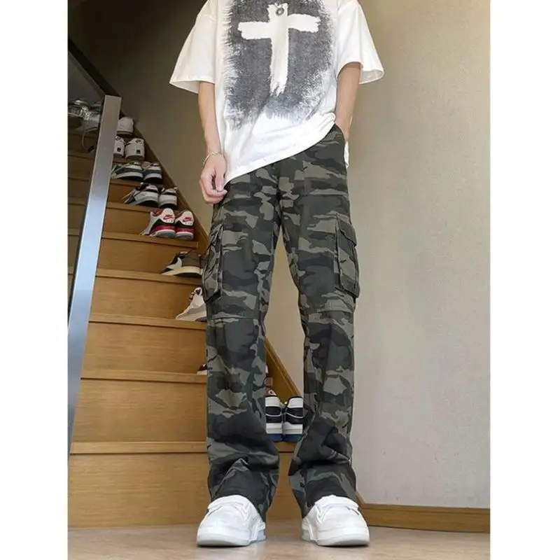 

Новые мужские повседневные камуфляжные брюки с принтом на талии и прямыми штанинами-зонтиком, солдатские брюки, модная нейтральная зимняя коллекция
