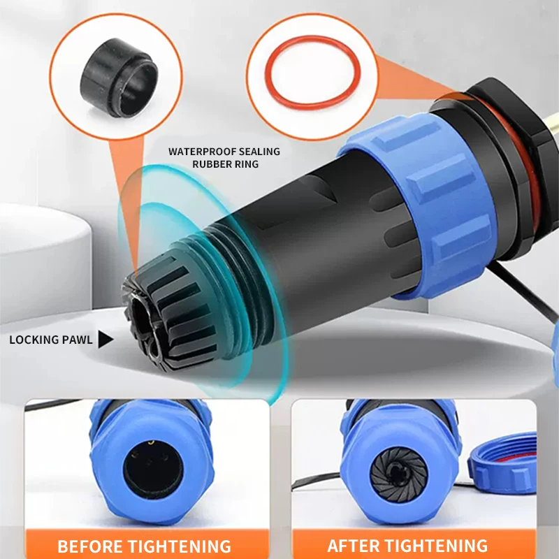 SP13 Waterproof IP69 Industrial Connector Plug Set with Male and Female Butt Nut Flange, Rear Nut, 1/2/3/4/5/6/7/9 Pin Options