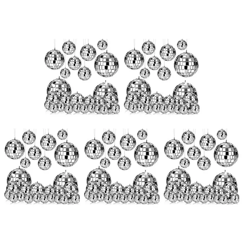 

ABUI-120 Pcs Mirror Disco Ball Hanging, Glass Disco Ball Decor, Disco Party Decorations, For Holiday Party Decor With Rope