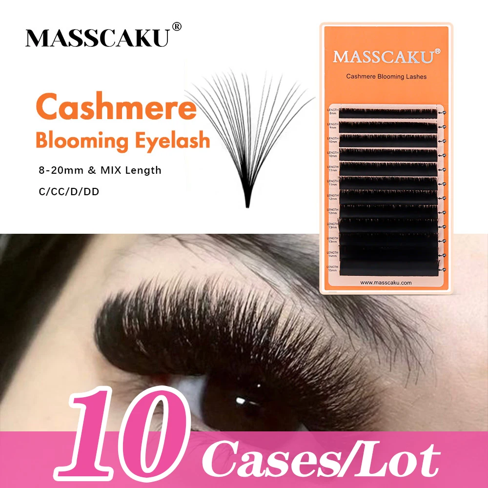MASSCAKU 10 gevallen/partij Kasjmier Bloeiende Wimperverlenging 8-20mm Lengte Super Mat Zwart Premade Volume Fans Wimpers Makeup Tools