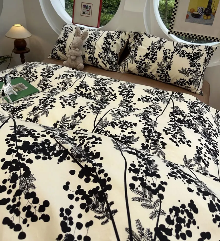 Fashion cool pastoral black beding set single double,twin full queen king cotton home textile bed sheet pillow case quilt cover