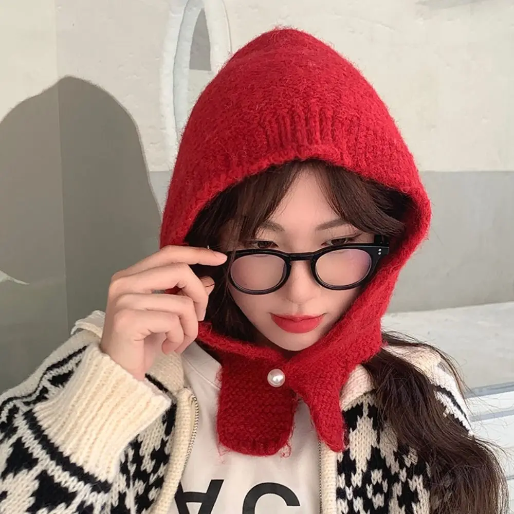 

Fashion Woolen Knitted Balaclava Hat Keep Warm Ear Protection Neck Collar Beanies Cap Coldproof Polyester Pullover Cap Outdoor