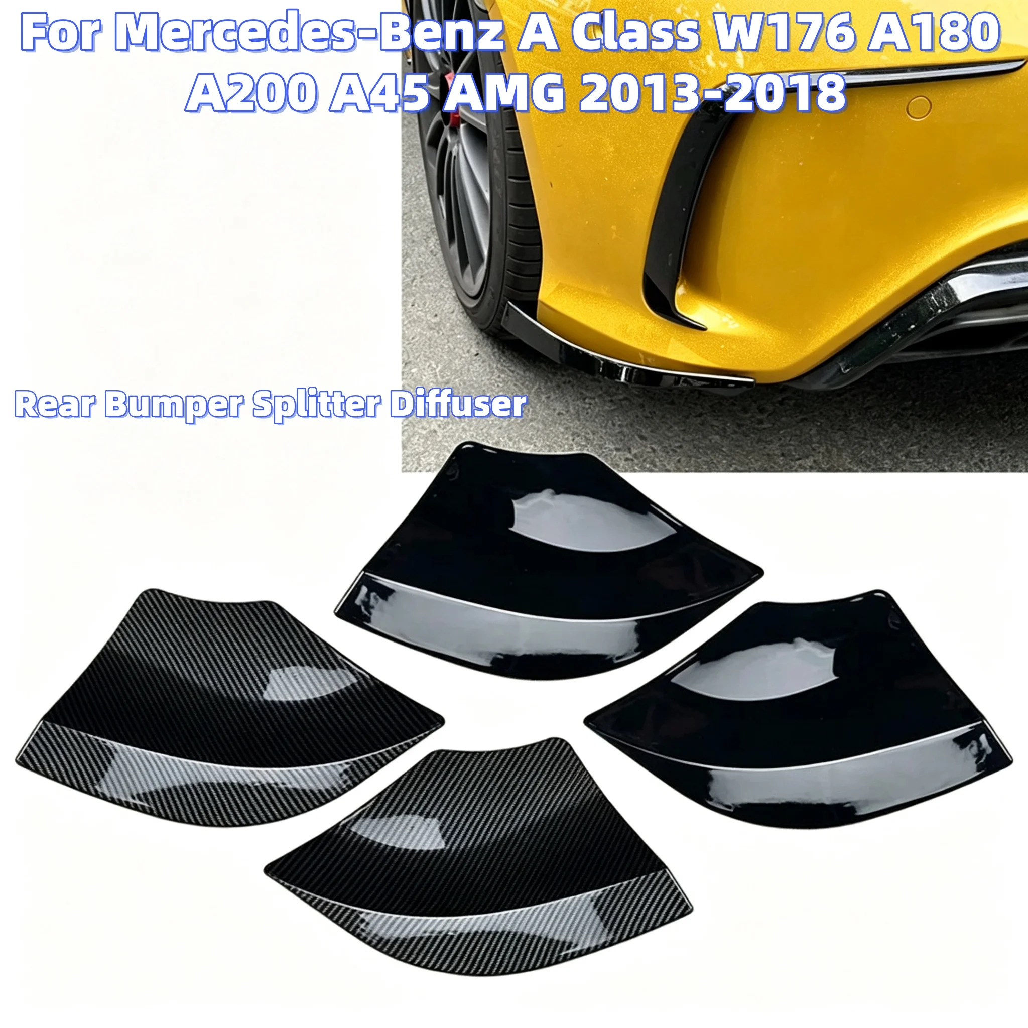 Pair Automobile Rear Bumper Splitter Diffuser For Mercedes-Benz A Class W176 A180 A200 A45 AMG 2013-18 Glossy Black/Carbon Look