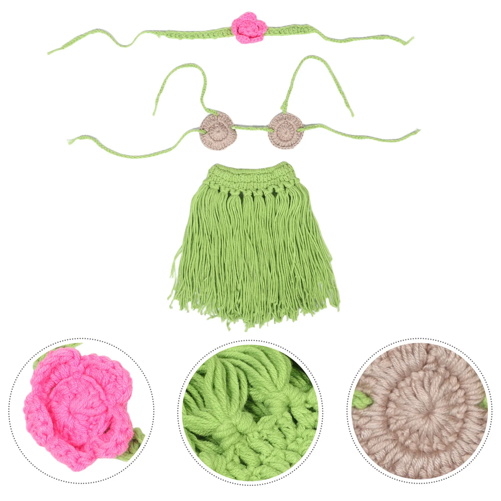 

1 set 1 Set Baby Photoshoot Outfit Grass Skirt Headdress Top Hawaiian Costume Newborn Photography Festival Wear Soft Acrylon
