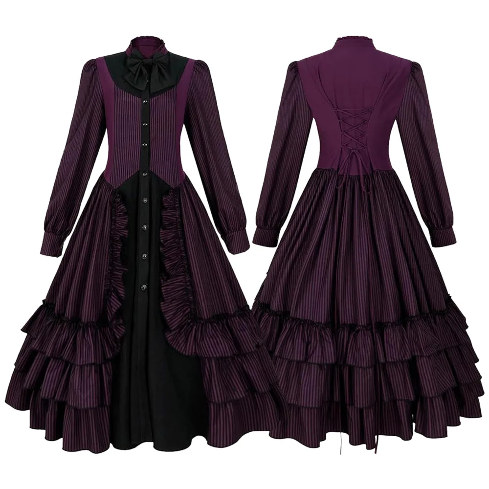 New Medieval Gothic Dress! Bowknot Ruffle Design, Essential for Retro Dark-style Outfits