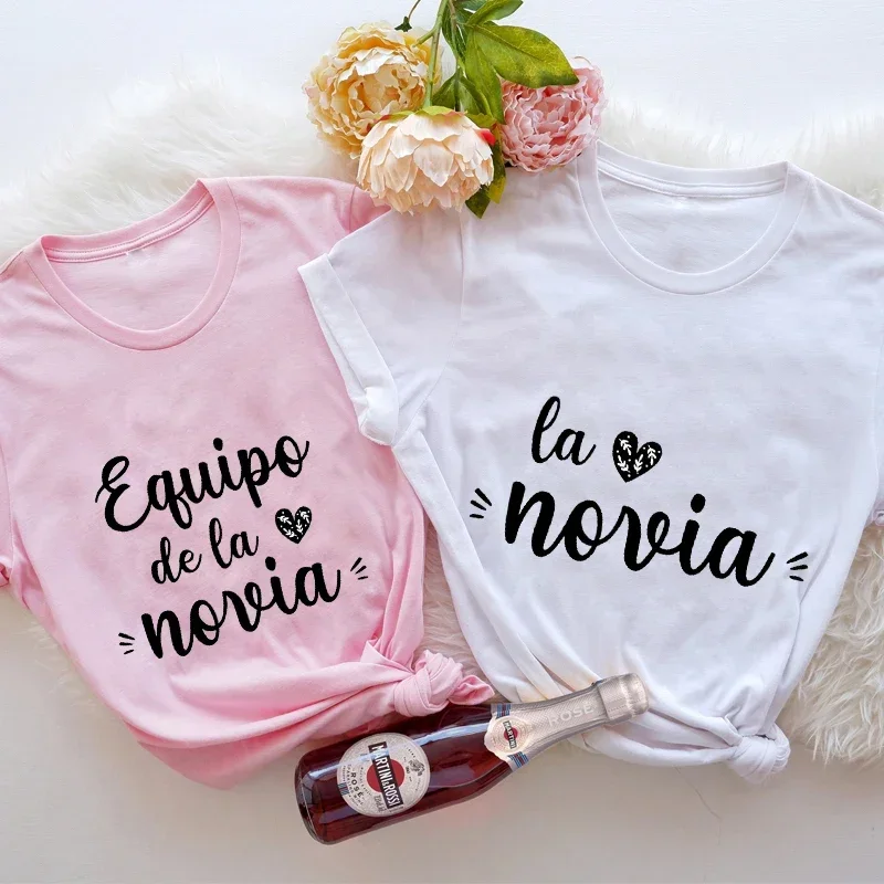 Espanhol Team Noiva T-Shirt, Bachelorette Party Tee, Tops De Chuveiro De Noiva, Amigos Noiva Esquadrão Tee, Casamento Hen Party Tops