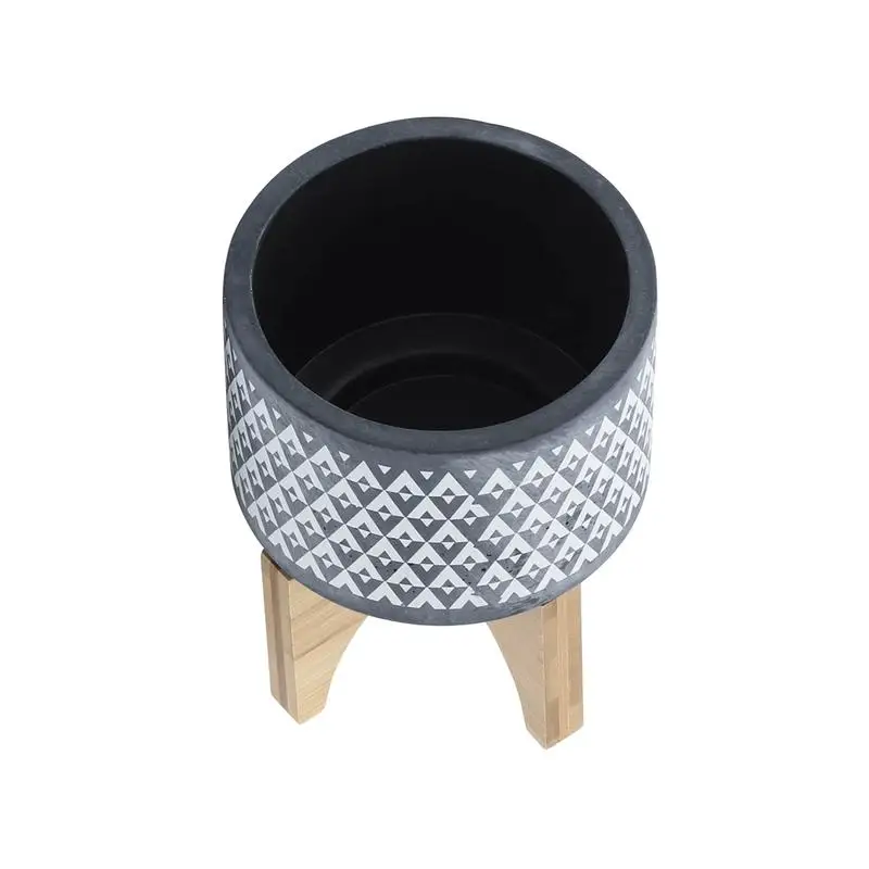 زارع الأزتيك من السيراميك الرمادي مقاس 5 بوصة مع حامل خشبي #5