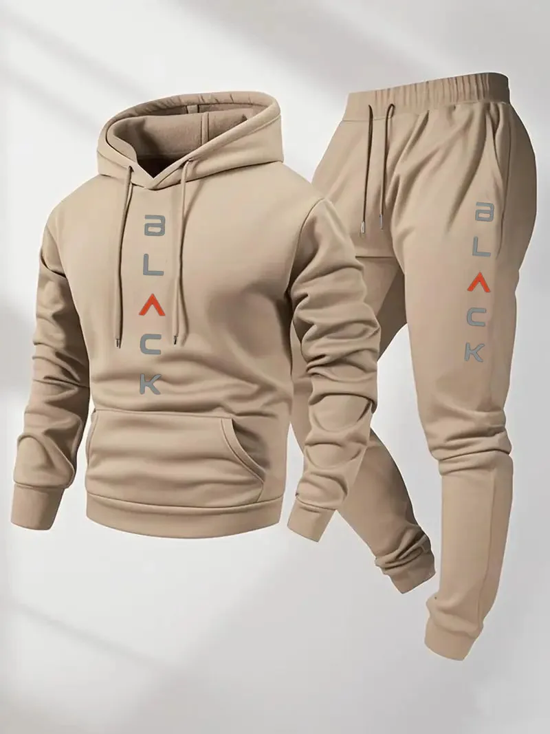 Estampado de letras vintage, conjunto de dos piezas para hombre, conjunto informal de sudadera con capucha de manga larga y cuello redondo y pantalones de chándal, adecuado para ganar