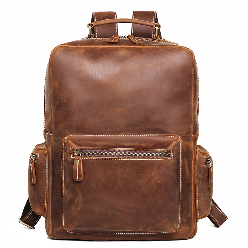 Vintage Men\'s Crazy Horse Leather Backpack Business Man High Quality Travel Backpack Real Leather Laptop Bag School satchel Bags