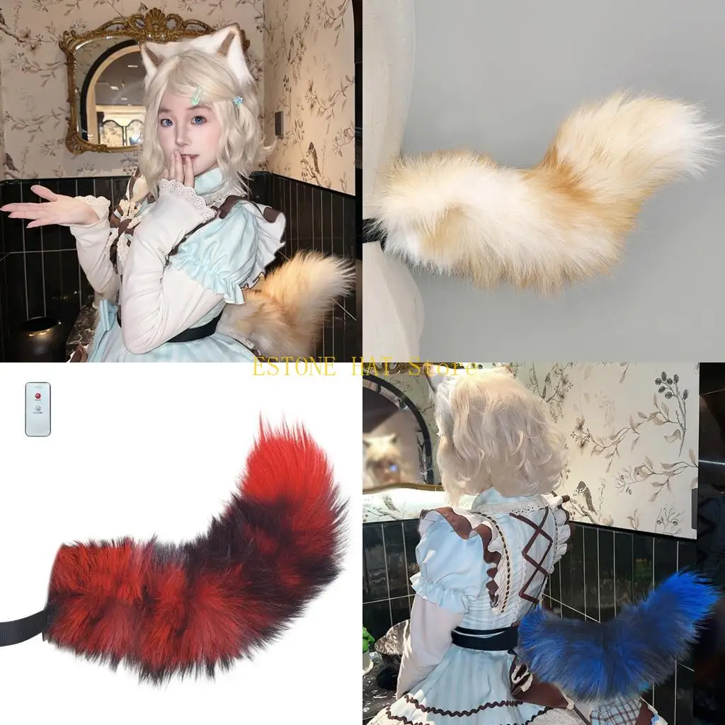 

49MF Remote Control Wagging Foxes Wolf Tail Halloween Cosplay Party Costume Accessory Furry Electric Movable Cats Foxes Tail