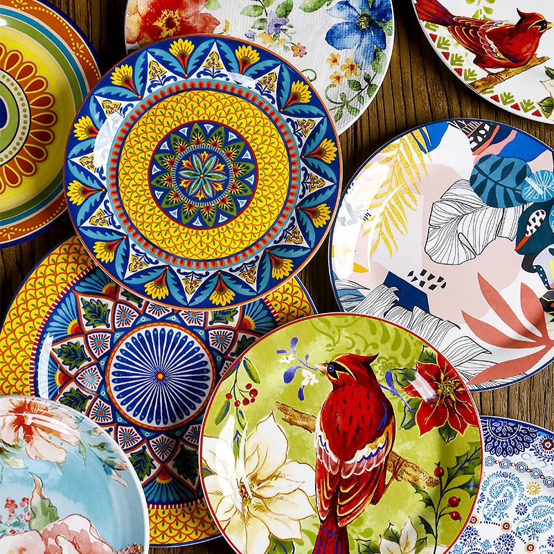 Exquisite Ceramic Plates Round Steak Dinner Pasta Plate Underglaze Colour dishware Kitchen Accessories Home Salad Plate